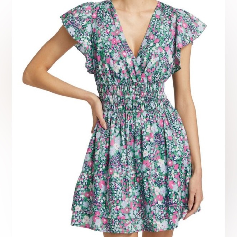 Rails Floral V-Neck Dress with Flutter Sleeves